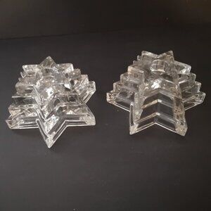 WMF Set of 2 Lead Crystal Stacked 6 Point Star of David Candlestick Holders